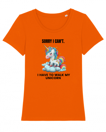 Unicorn Sorry I Can't, I Have to Walk My Unicorn, design 1 Bright Orange