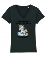 Unicorn Everythink is better with a Unicorn, design 1 Tricou mânecă scurtă guler V Damă Evoker