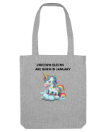 Unicorn mesaj UNICORN QUEENS ARE BORN IN JANUARY, design 1 Sacoșă textilă