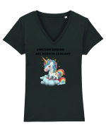 Unicorn mesaj UNICORN QUEENS ARE BORN IN JANUARY, design 1 Tricou mânecă scurtă guler V Damă Evoker