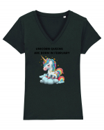 Unicorn mesaj UNICORN QUEENS ARE BORN IN FEBRUARY,  design 1 Tricou mânecă scurtă guler V Damă Evoker