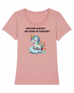 Unicorn mesaj UNICORN QUEENS ARE BORN IN FEBRUARY,  design 1 Tricou mânecă scurtă guler larg fitted Damă Expresser