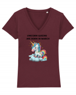 Unicorn mesaj UNICORN QUEENS ARE BORN IN MARCH,  design 1 Tricou mânecă scurtă guler V Damă Evoker