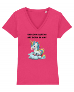 Unicorn mesaj UNICORN QUEENS ARE BORN IN may,  design 1 Tricou mânecă scurtă guler V Damă Evoker