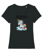 Unicorn mesaj UNICORN QUEENS ARE BORN IN may,  design 1 Tricou mânecă scurtă guler larg fitted Damă Expresser