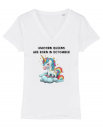 Unicorn mesaj UNICORN QUEENS ARE BORN IN octomber,  design 1 Tricou mânecă scurtă guler V Damă Evoker