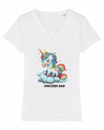 Unicorn mesaj UNICORN dad,  design 1 Tricou mânecă scurtă guler V Damă Evoker