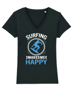 Surfing Makes Me Happy Tricou mânecă scurtă guler V Damă Evoker