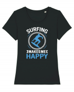 Surfing Makes Me Happy Tricou mânecă scurtă guler larg fitted Damă Expresser