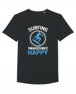 Surfing Makes Me Happy Tricou mânecă scurtă guler larg Bărbat Skater