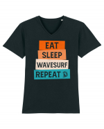 Eat Sleep Wavesurf Repeat Tricou mânecă scurtă guler V Bărbat Presenter