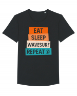 Eat Sleep Wavesurf Repeat Tricou mânecă scurtă guler larg Bărbat Skater