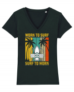 Work to surf, surf to work Tricou mânecă scurtă guler V Damă Evoker