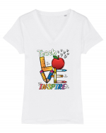 Teach Love Inspire Back to School Invata Iubeste Inspira Tricou mânecă scurtă guler V Damă Evoker