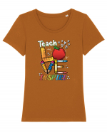 Teach Love Inspire Back to School Invata Iubeste Inspira Tricou mânecă scurtă guler larg fitted Damă Expresser