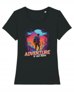 in stil synthwave - Adventure is out there Tricou mânecă scurtă guler larg fitted Damă Expresser