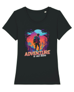 in stil synthwave - Adventure is out there Tricou mânecă scurtă guler larg fitted Damă Expresser