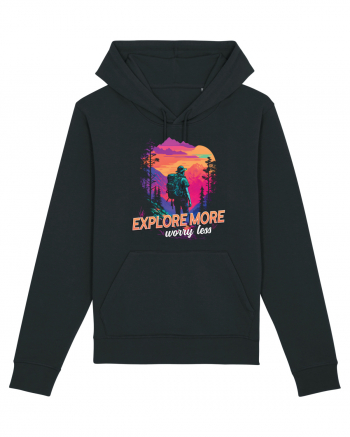 in stil synthwave - Explore more worry less Black