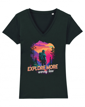in stil synthwave - Explore more worry less Black