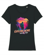 in stil synthwave - Explore more worry less Tricou mânecă scurtă guler larg fitted Damă Expresser