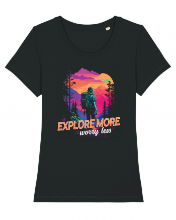 in stil synthwave - Explore more worry less Black