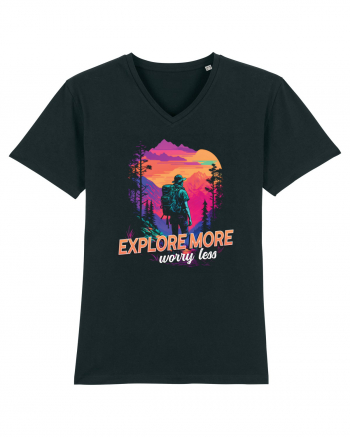 in stil synthwave - Explore more worry less Black