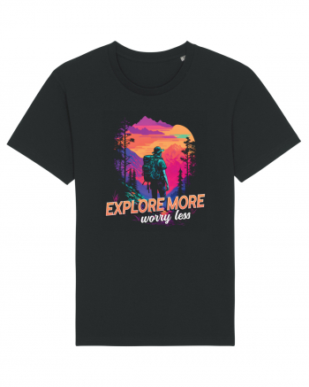 in stil synthwave - Explore more worry less Black