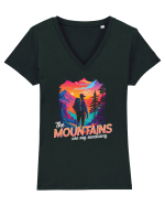 in stil synthwave - The mountains are my sanctuary Tricou mânecă scurtă guler V Damă Evoker