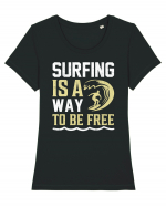 Surfing is a way to be free Tricou mânecă scurtă guler larg fitted Damă Expresser