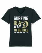 Surfing is a way to be free Tricou mânecă scurtă guler V Bărbat Presenter