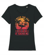 I need the sea because it teaches me Tricou mânecă scurtă guler larg fitted Damă Expresser