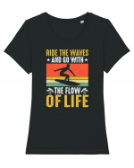 Ride the waves and go with the flow of life Tricou mânecă scurtă guler larg fitted Damă Expresser