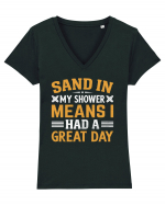 Sand in my shower means I had a great day Tricou mânecă scurtă guler V Damă Evoker