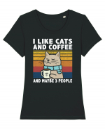 I Like Cats And Coffee And Maybe 3 People Tricou mânecă scurtă guler larg fitted Damă Expresser