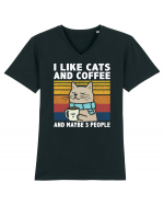 I Like Cats And Coffee And Maybe 3 People Tricou mânecă scurtă guler V Bărbat Presenter