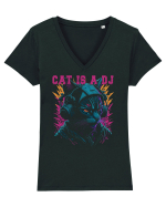 Cat Is A DJ Tricou mânecă scurtă guler V Damă Evoker