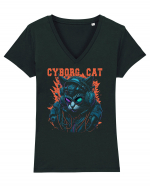 Cyborg Cat With Sunglasses Tricou mânecă scurtă guler V Damă Evoker