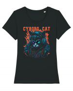 Cyborg Cat With Sunglasses Tricou mânecă scurtă guler larg fitted Damă Expresser