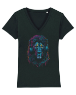 Lion As DJ With Headphones Tricou mânecă scurtă guler V Damă Evoker