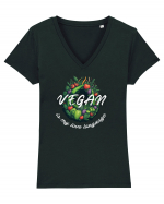 Vegan is my love language Tricou mânecă scurtă guler V Damă Evoker