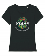 Vegan is my love language Tricou mânecă scurtă guler larg fitted Damă Expresser