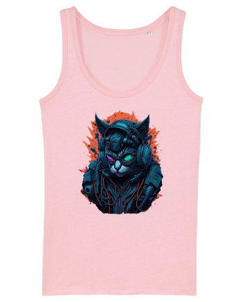 Cyborg Cat With Sunglasses for white Cotton Pink