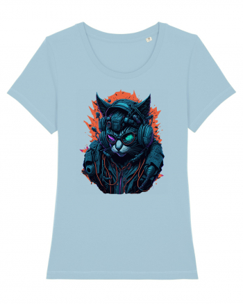 Cyborg Cat With Sunglasses for white Sky Blue