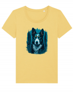 Border collie Tricou mânecă scurtă guler larg fitted Damă Expresser