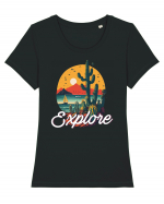 Explore - plaja cu cactusi si apus de soare Tricou mânecă scurtă guler larg fitted Damă Expresser