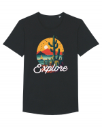 Explore - plaja cu cactusi si apus de soare Tricou mânecă scurtă guler larg Bărbat Skater