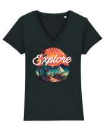 Explore - plaja cu cactusi si apus de soare Tricou mânecă scurtă guler V Damă Evoker