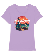 Explore - plaja cu cactusi si apus de soare Tricou mânecă scurtă guler larg fitted Damă Expresser