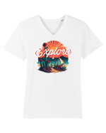 Explore - plaja cu cactusi si apus de soare Tricou mânecă scurtă guler V Bărbat Presenter