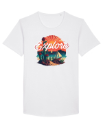 Explore - plaja cu cactusi si apus de soare Tricou mânecă scurtă guler larg Bărbat Skater